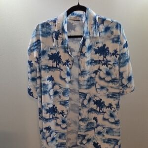 Tropical Vibes Blue and White Men's Shirt